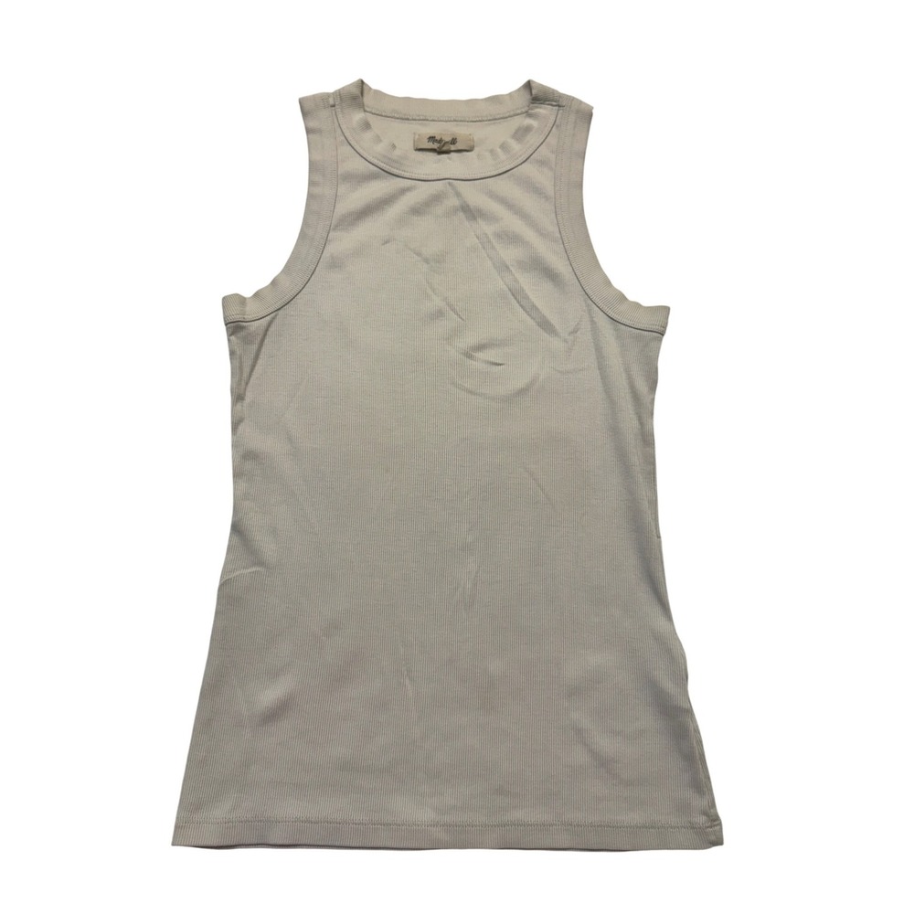 Madewell Womens XS Supima Cotton Ribbed Tank Top Gray Taupe Crew Neck